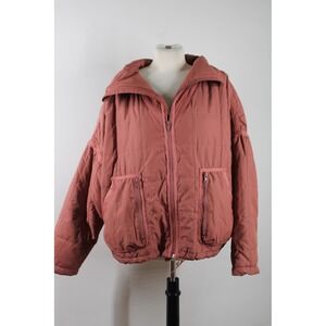 POL L Dusty Rose Pink  Mauve Quilted Puffer Jacket Oversized Funnel Neck SMJ147